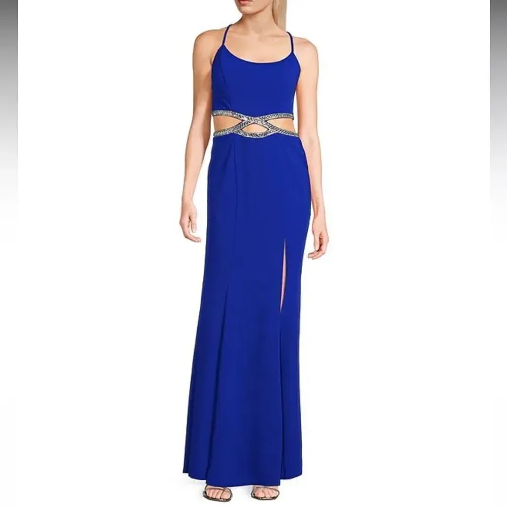 Nordstrom Speechless Spaghetti Strap Beaded‎ Cut-Out Waist Long Dress New!
